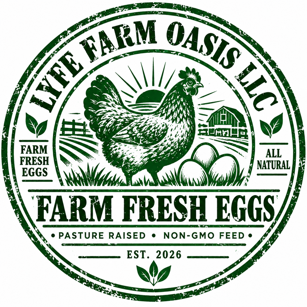LYFE FARM OASIS LLC farm fresh eggs green rubber stamp concept